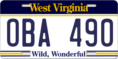WV license plate OBA490