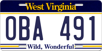 WV license plate OBA491
