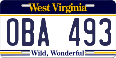 WV license plate OBA493
