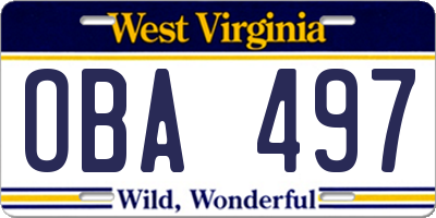 WV license plate OBA497