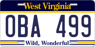WV license plate OBA499
