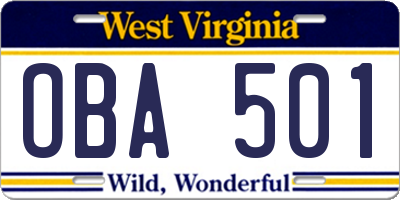 WV license plate OBA501