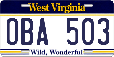 WV license plate OBA503