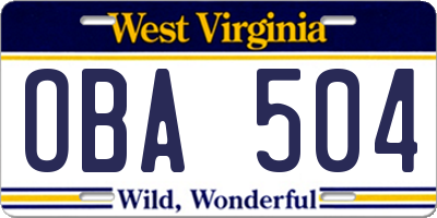 WV license plate OBA504