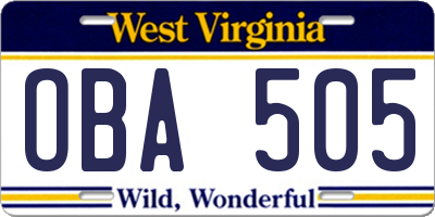 WV license plate OBA505