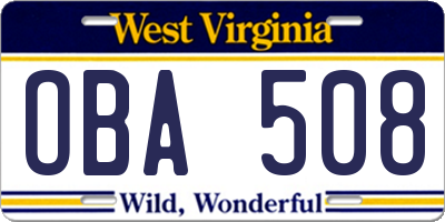 WV license plate OBA508