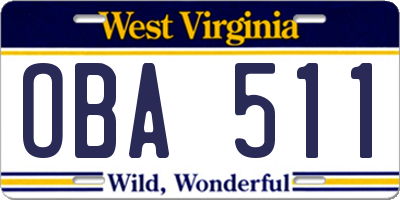 WV license plate OBA511