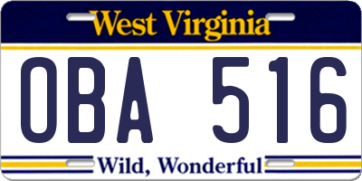 WV license plate OBA516