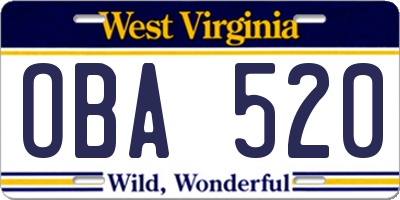 WV license plate OBA520