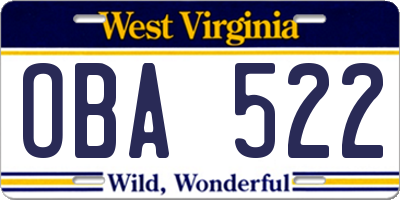 WV license plate OBA522