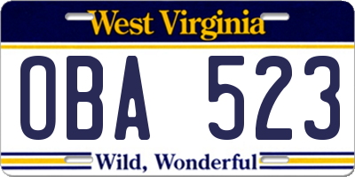 WV license plate OBA523