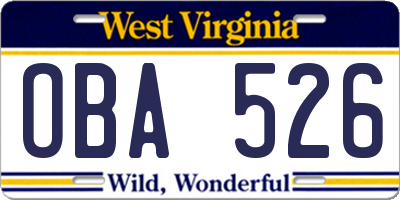 WV license plate OBA526