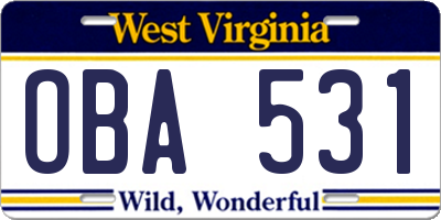 WV license plate OBA531