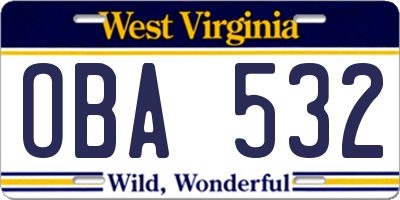 WV license plate OBA532