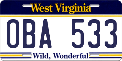 WV license plate OBA533