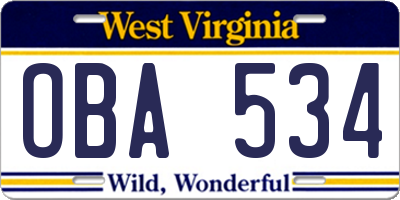 WV license plate OBA534
