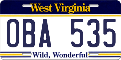 WV license plate OBA535