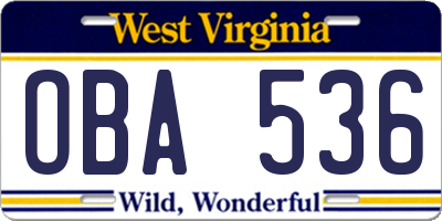 WV license plate OBA536