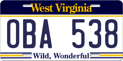 WV license plate OBA538