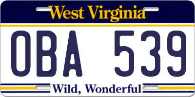 WV license plate OBA539
