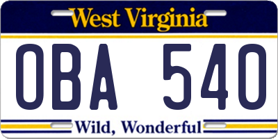 WV license plate OBA540