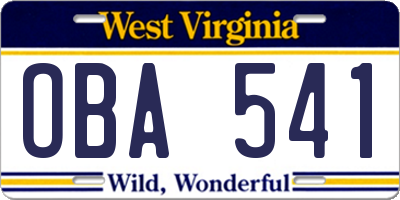 WV license plate OBA541