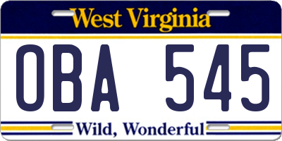 WV license plate OBA545