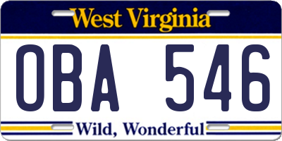 WV license plate OBA546