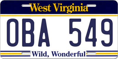 WV license plate OBA549