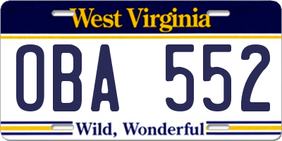 WV license plate OBA552