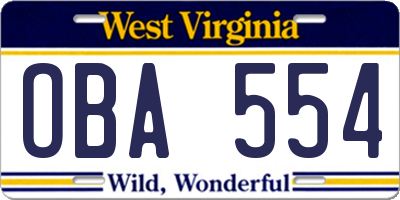 WV license plate OBA554