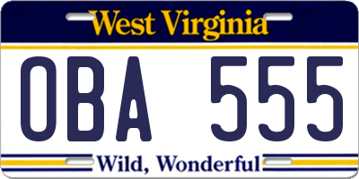 WV license plate OBA555