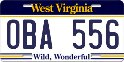 WV license plate OBA556
