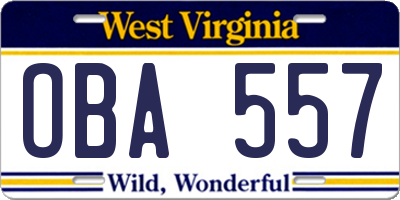 WV license plate OBA557