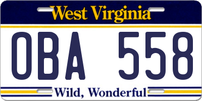WV license plate OBA558