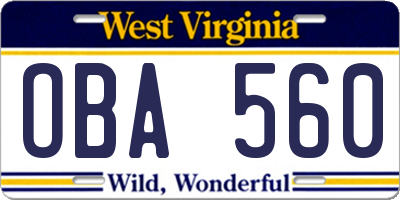WV license plate OBA560