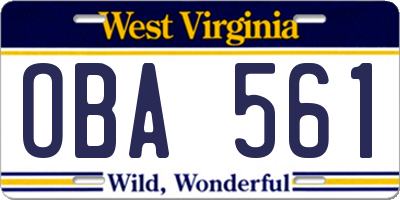 WV license plate OBA561