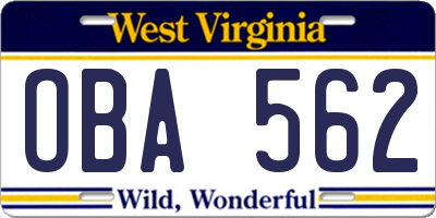 WV license plate OBA562