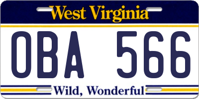 WV license plate OBA566