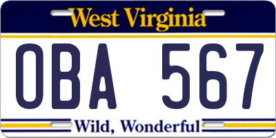 WV license plate OBA567