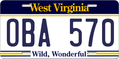 WV license plate OBA570