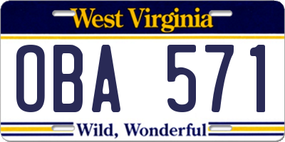 WV license plate OBA571
