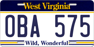 WV license plate OBA575