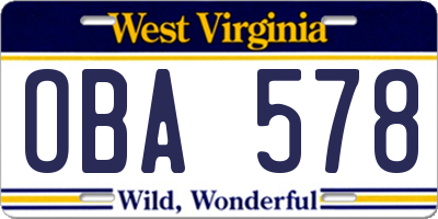 WV license plate OBA578