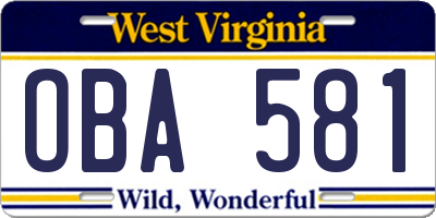 WV license plate OBA581
