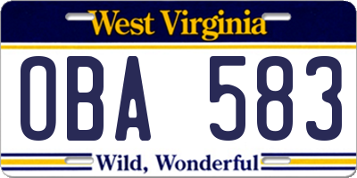 WV license plate OBA583