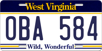 WV license plate OBA584