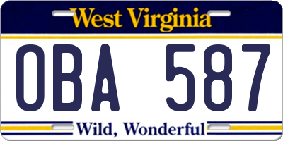 WV license plate OBA587