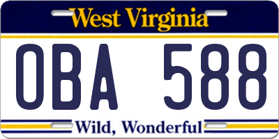 WV license plate OBA588