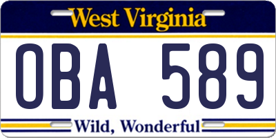 WV license plate OBA589